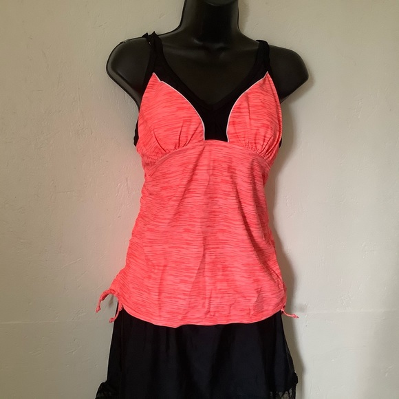 Medium Gerry 2 Piece Tankini Top & Swim Skirt Short V-Neck Swimsuit Coral NEW - Picture 15 of 15